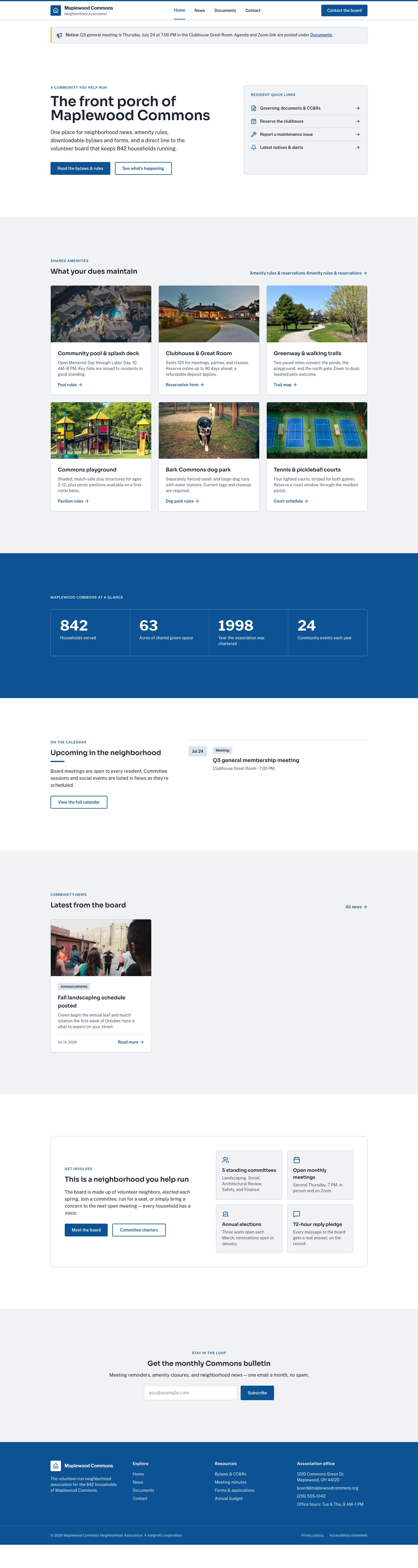 HOA Website Template — full page preview