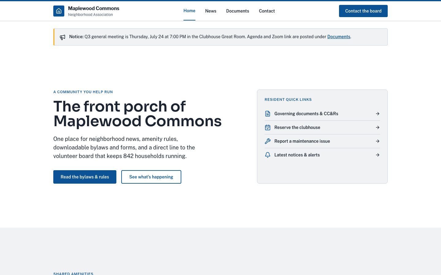 HOA Website Template — home page screenshot