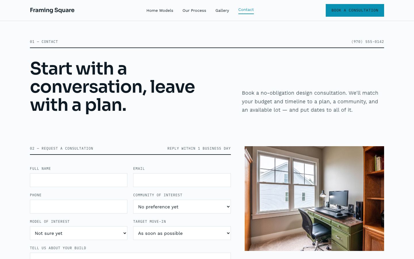 Home Builder Website Template — contact page screenshot