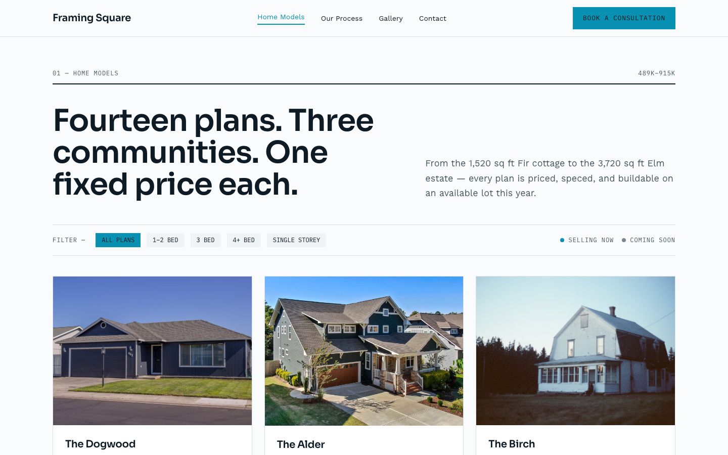 Home Builder Website Template — homes page screenshot