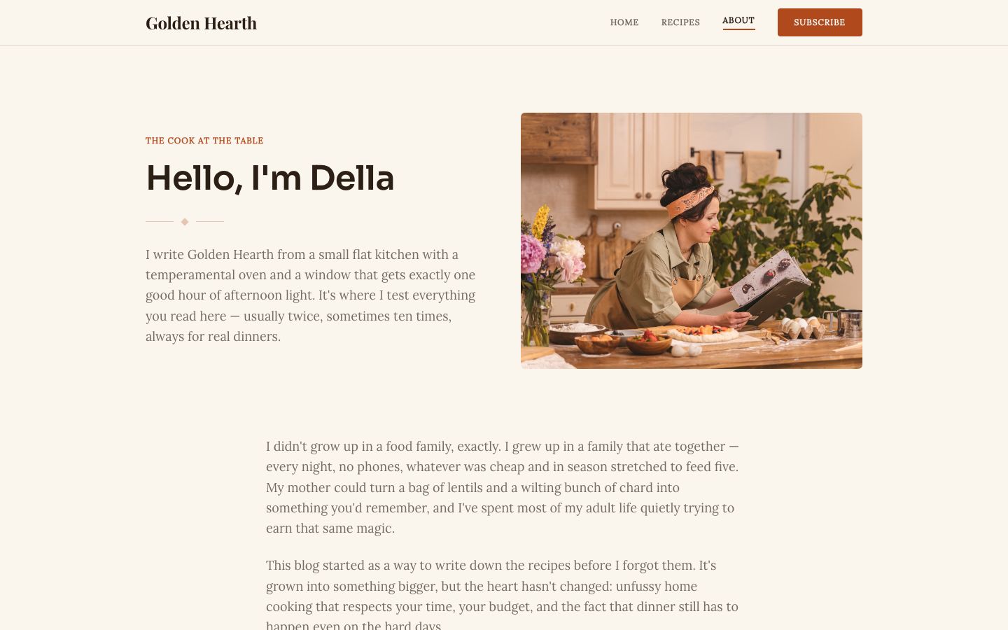 Food Blog Template — about page screenshot