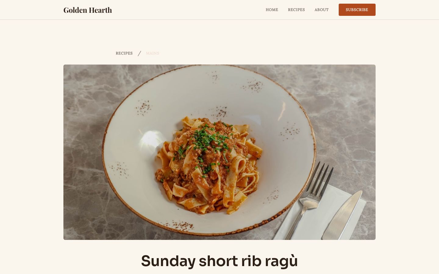 Food Blog Template — recipe page screenshot