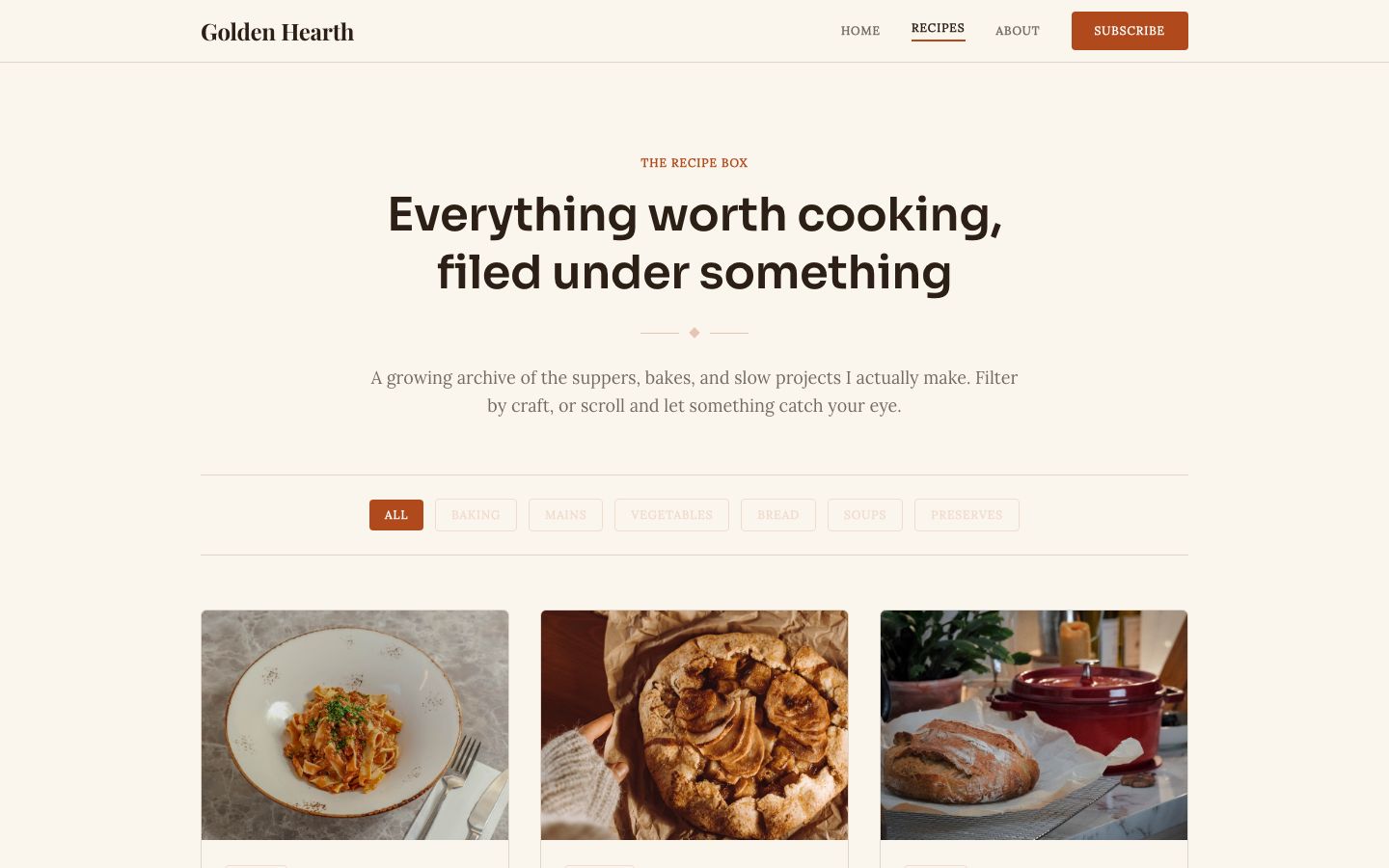Food Blog Template — recipes page screenshot