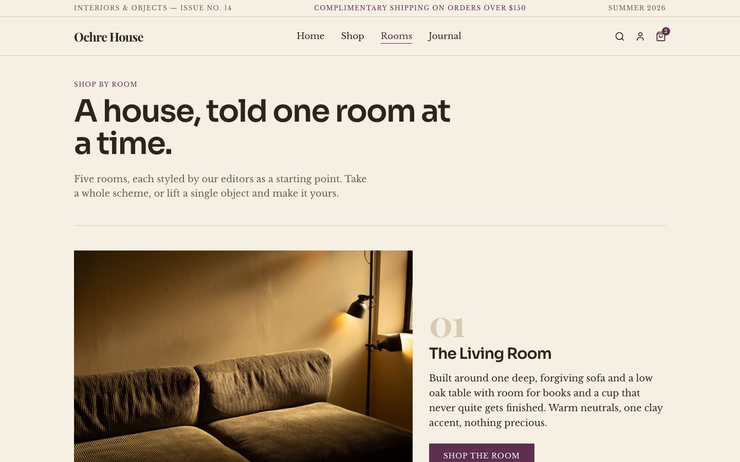 Home Decor Website Template — rooms page screenshot
