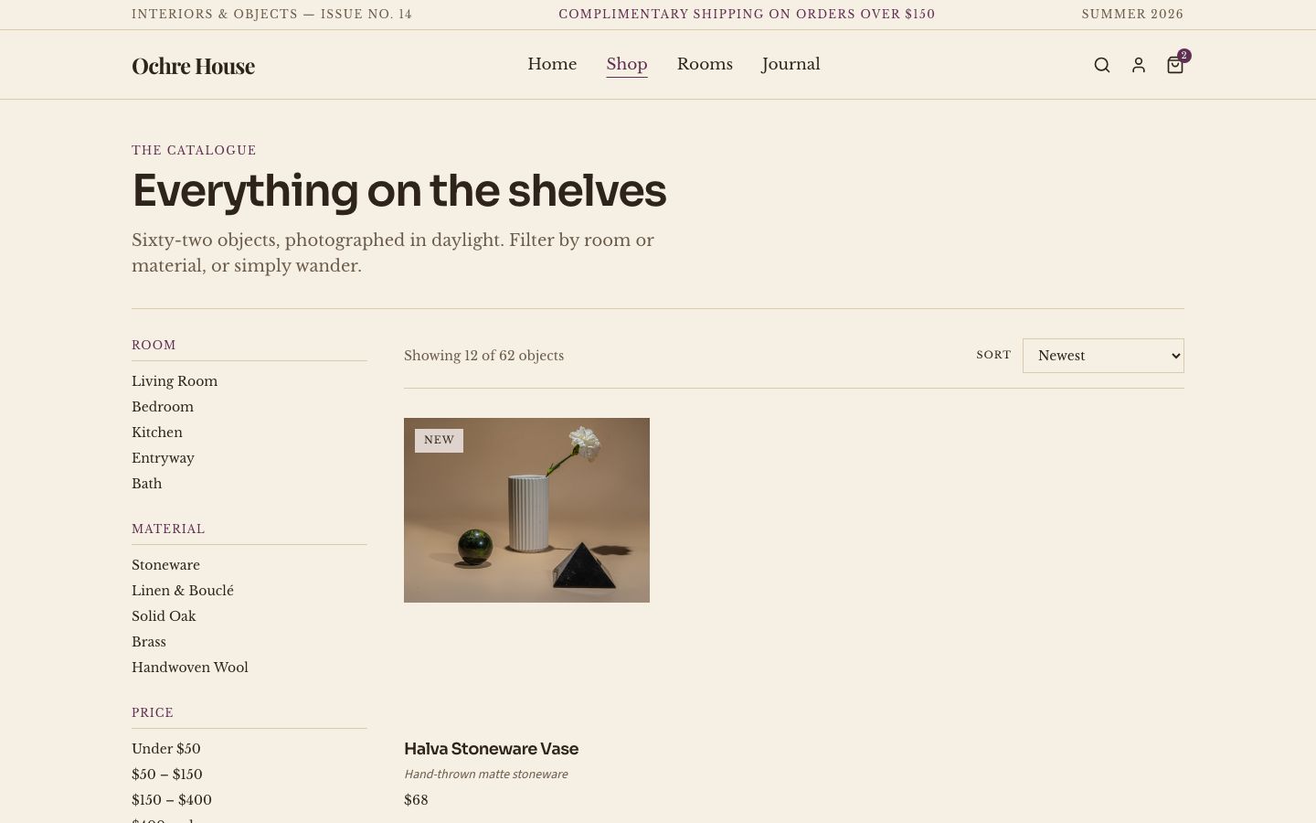 Home Decor Website Template — shop page screenshot