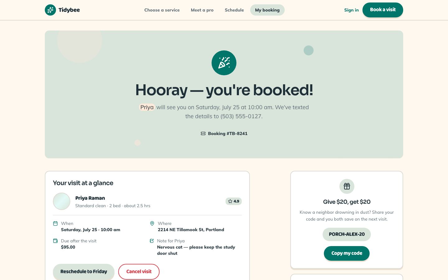 Home Services Booking App Template — confirmation page screenshot