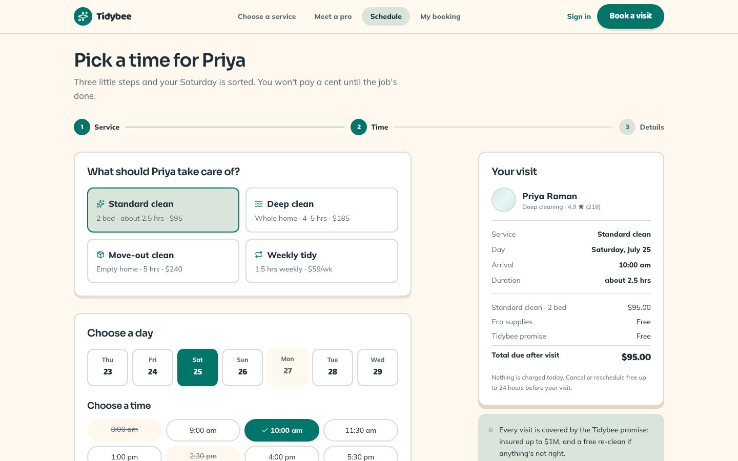 Home Services Booking App Template — schedule page screenshot
