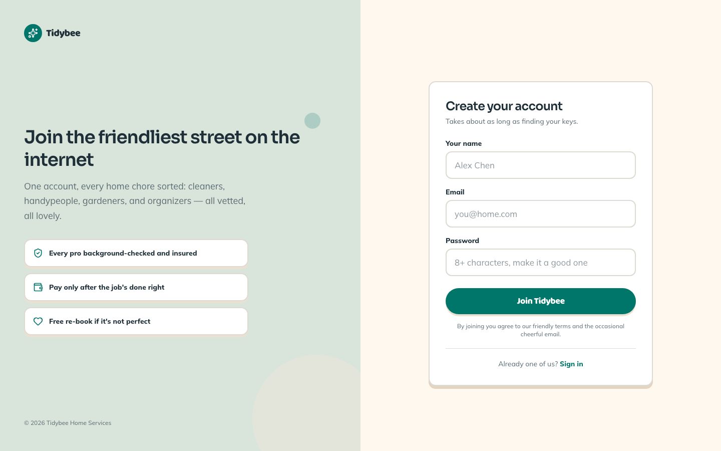 Home Services Booking App Template — signup page screenshot