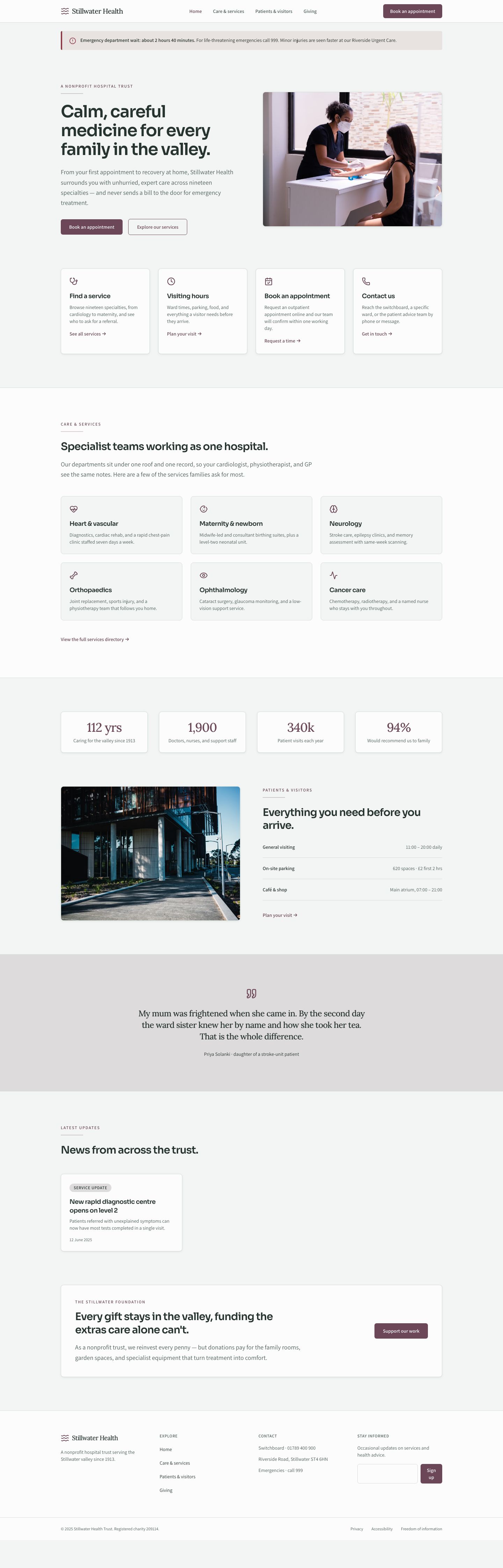 Hospital Website Template — full page preview