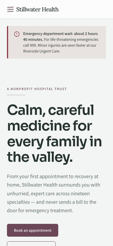 Hospital Website Template — responsive mobile layout