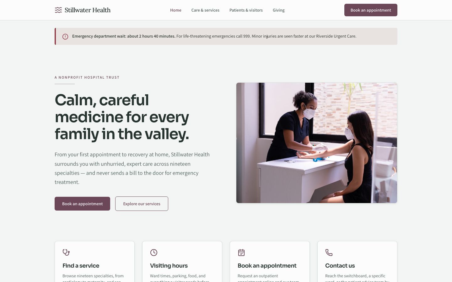 Hospital Website Template — home page screenshot