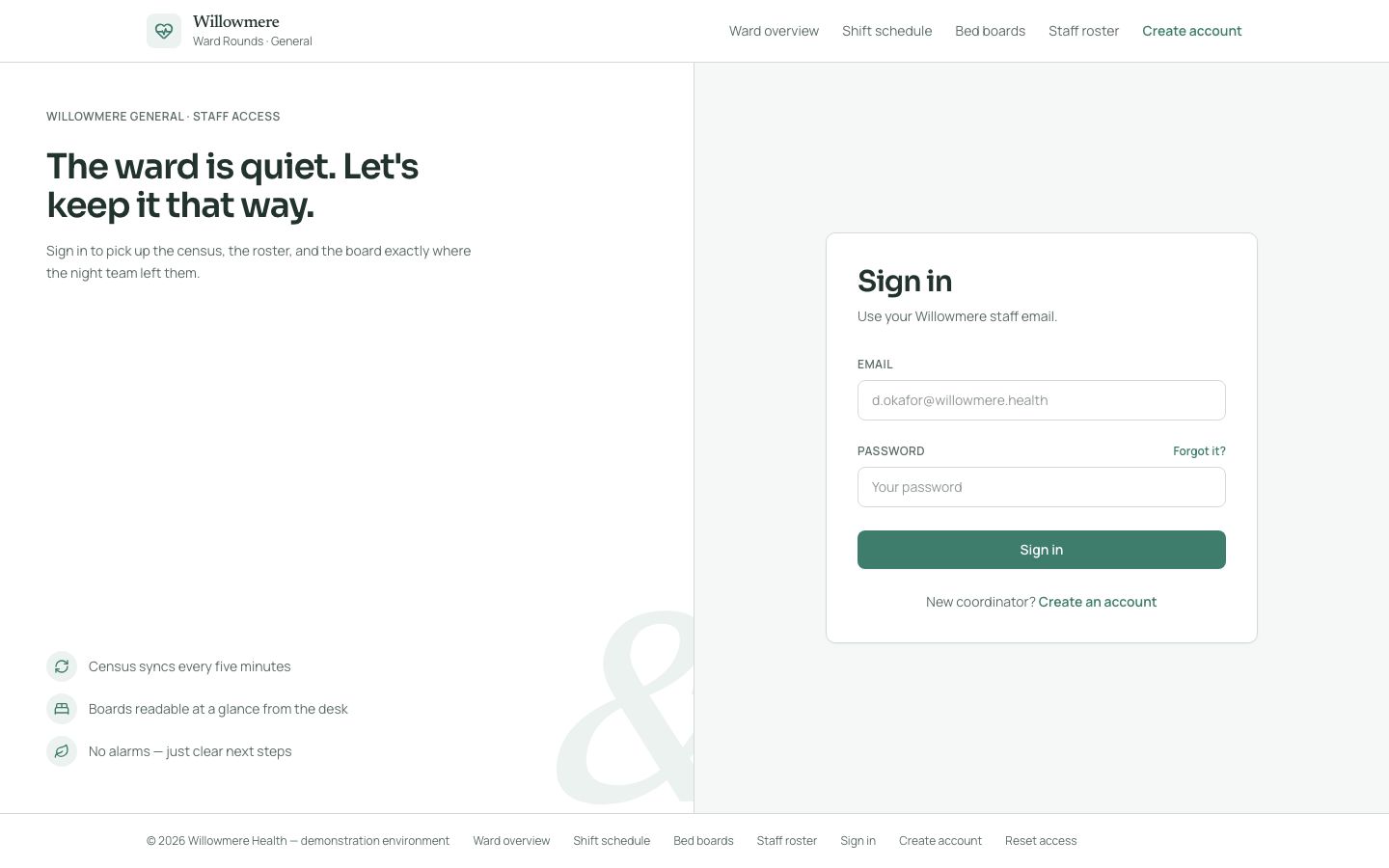 Hospital Ward Dashboard Template — login page screenshot