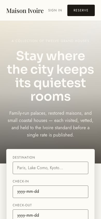 Hotel Booking App Template — responsive mobile layout