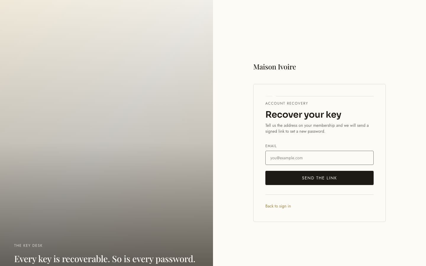 Hotel Booking App Template — forgot password page screenshot