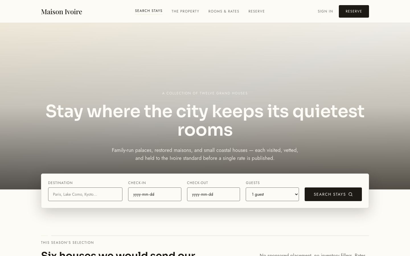 Hotel Booking App Template — home page screenshot
