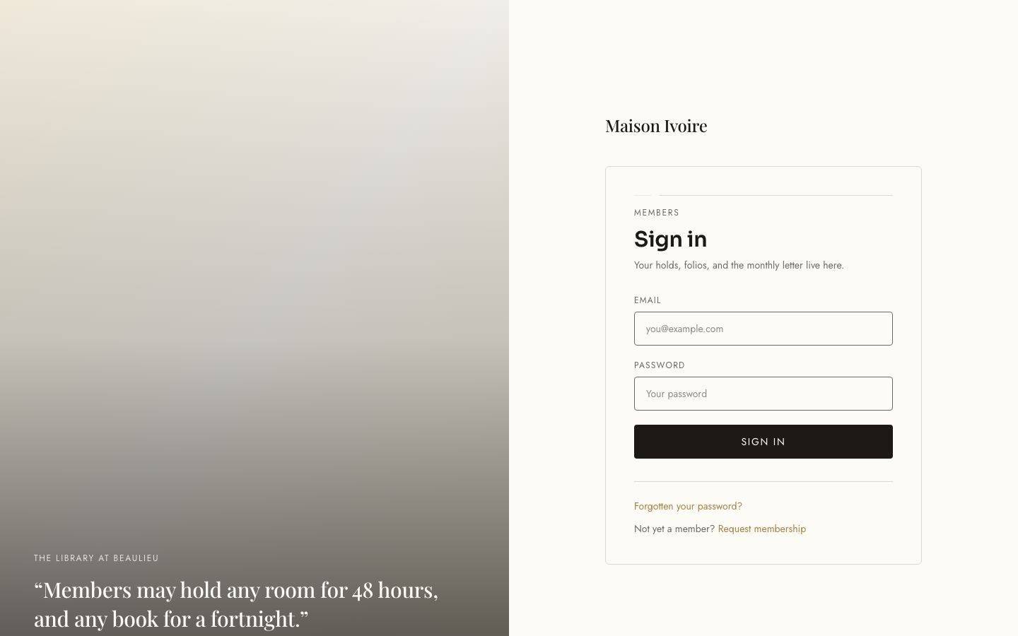 Hotel Booking App Template — login page screenshot