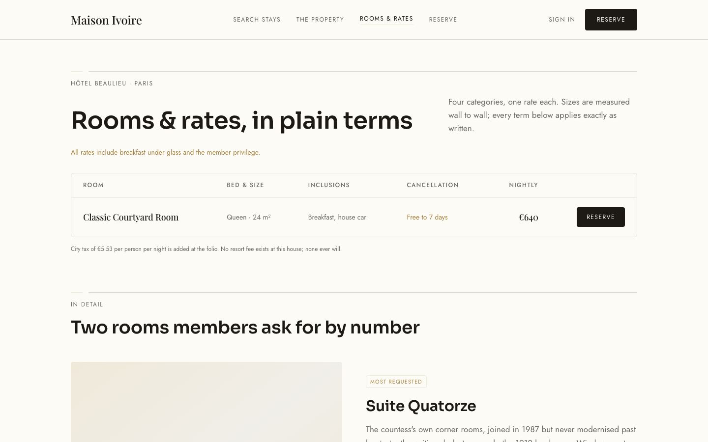 Hotel Booking App Template — room page screenshot