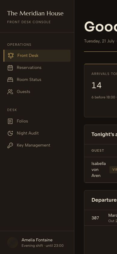 Hotel Management Dashboard Template — responsive mobile layout