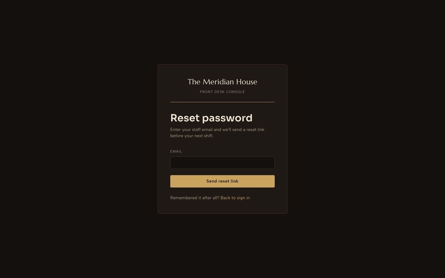 Hotel Management Dashboard Template — forgot password page screenshot