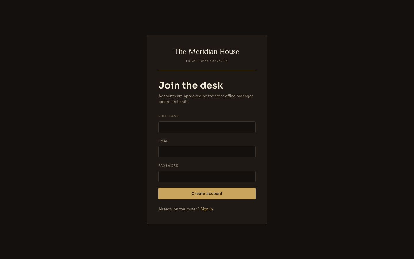 Hotel Management Dashboard Template — signup page screenshot