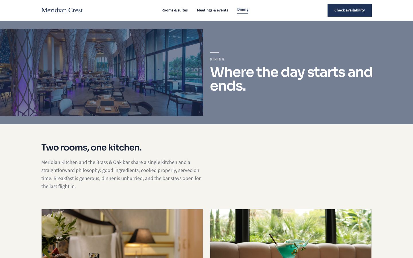 Hotel Website Template — dining page screenshot