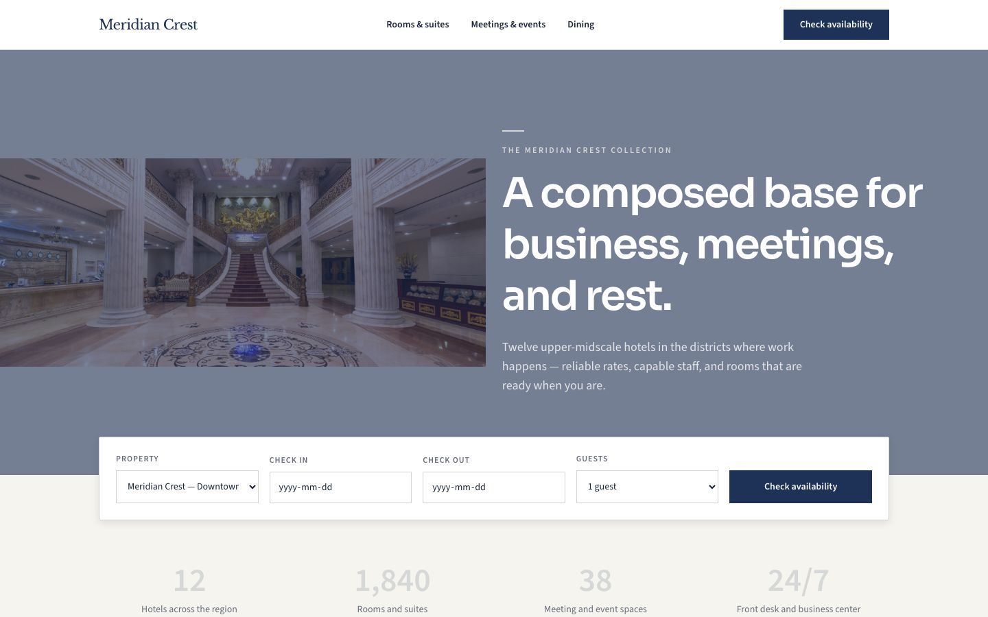 Hotel Website Template — home page screenshot
