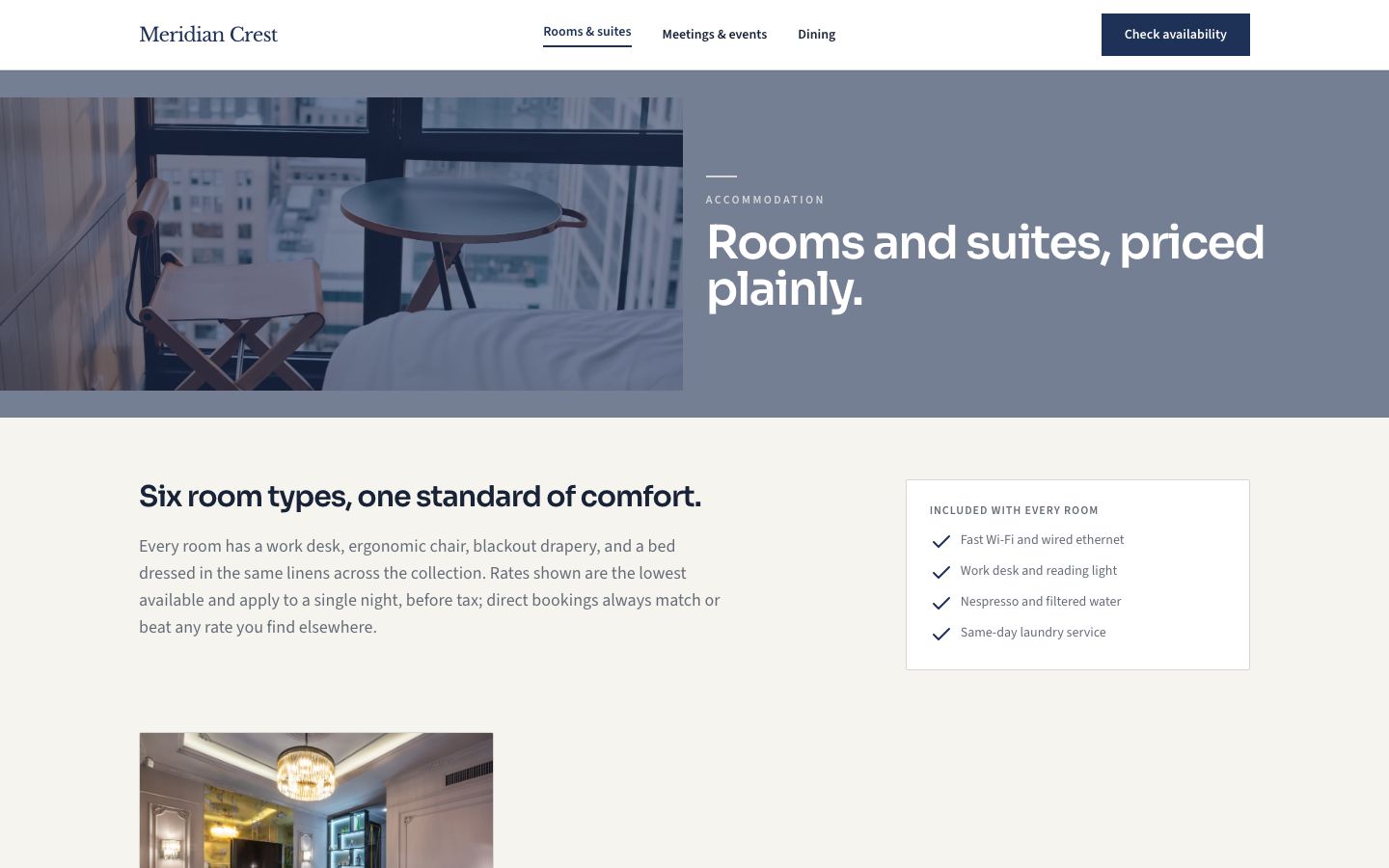 Hotel Website Template — rooms page screenshot
