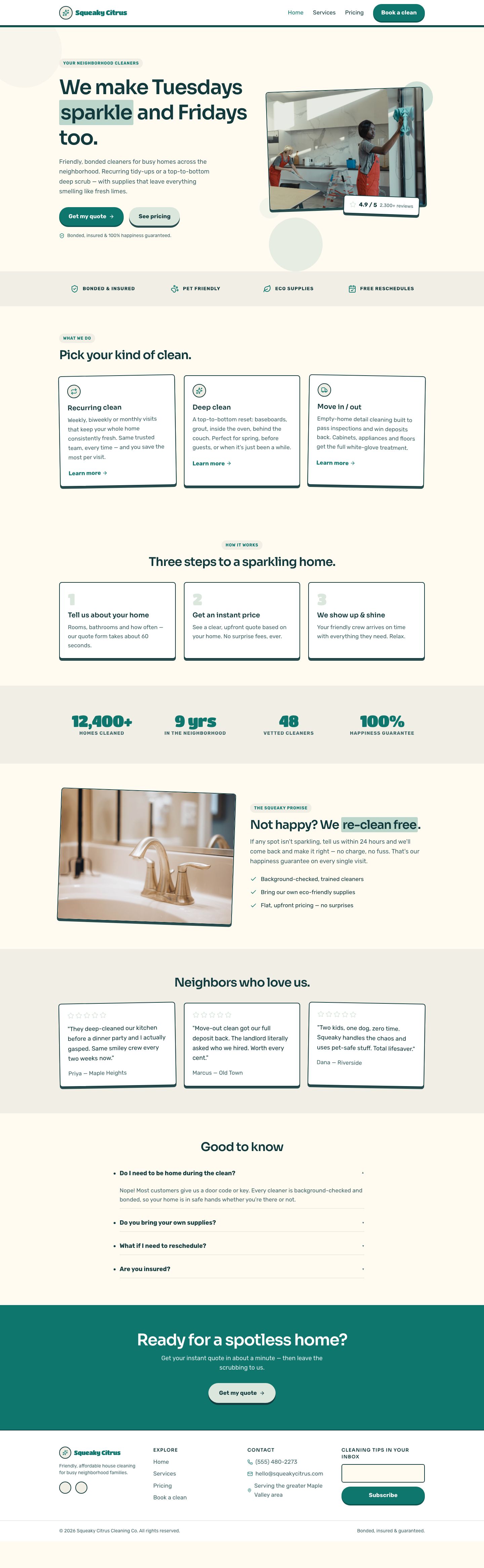 Cleaning Service Website Template — full page preview