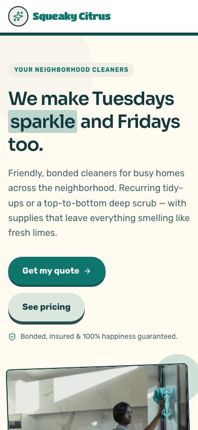 Cleaning Service Website Template — responsive mobile layout