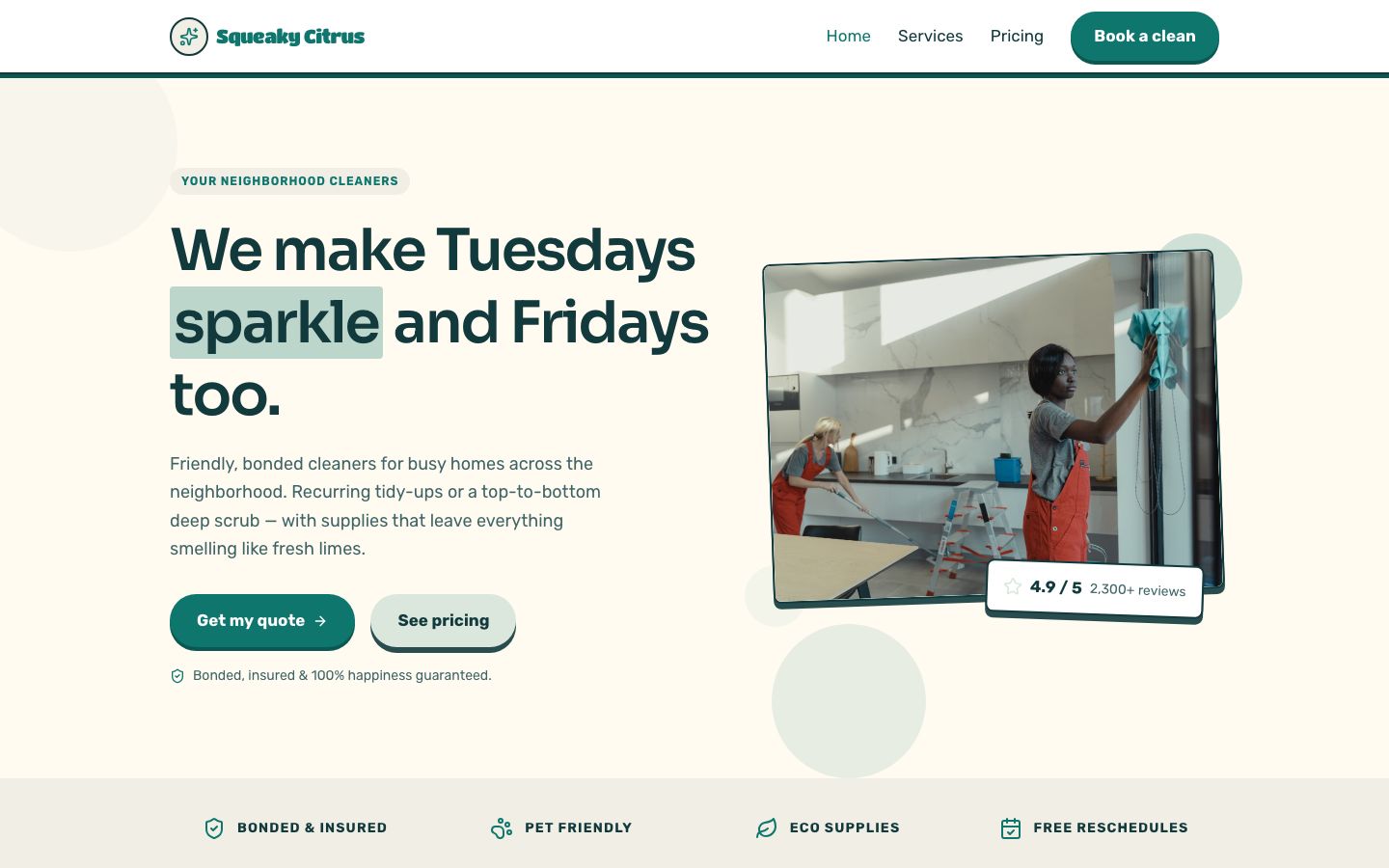 Cleaning Service Website Template — home page screenshot