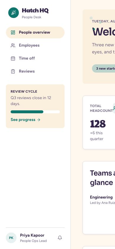 HR Dashboard Template — responsive mobile layout