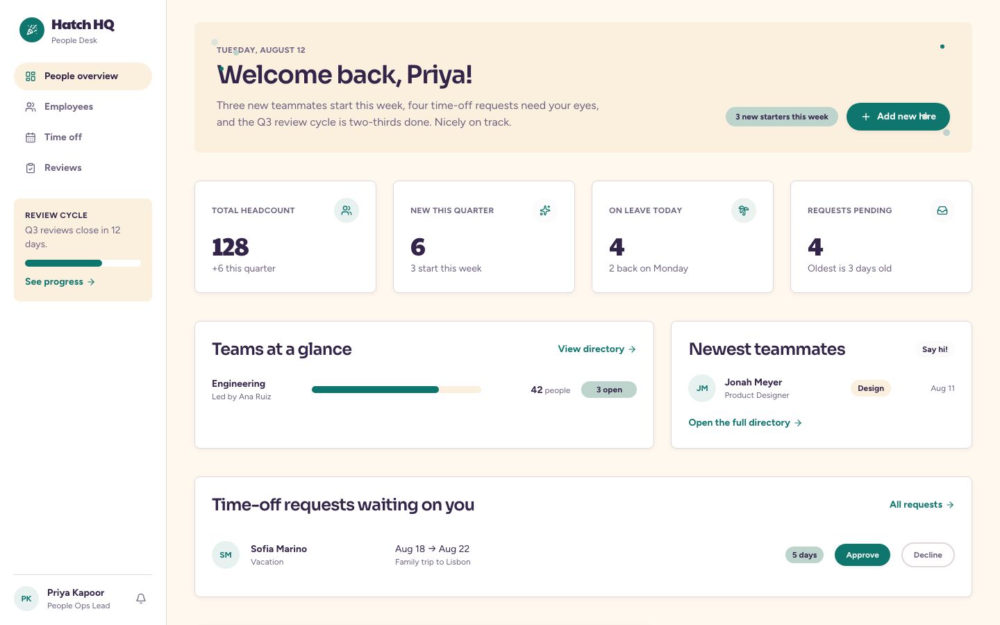 HR Dashboard Template — home page screenshot