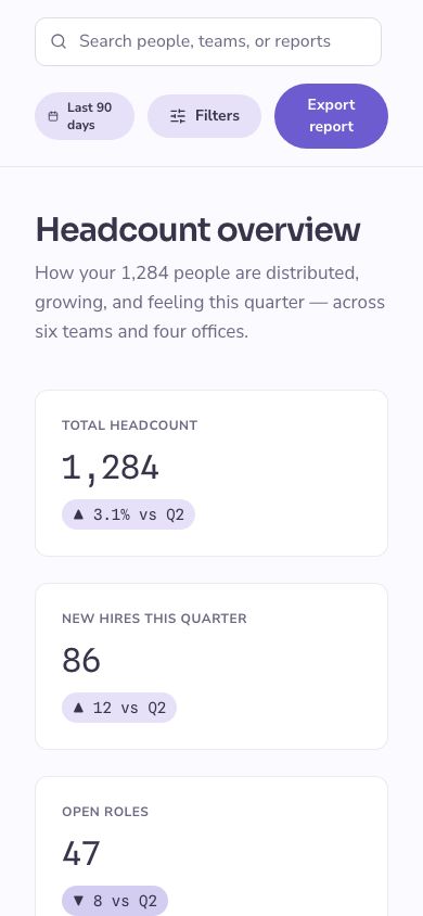 People Analytics Dashboard Template — responsive mobile layout