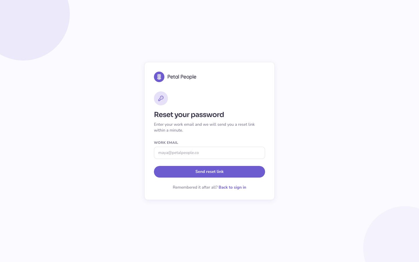 People Analytics Dashboard Template — forgot password page screenshot