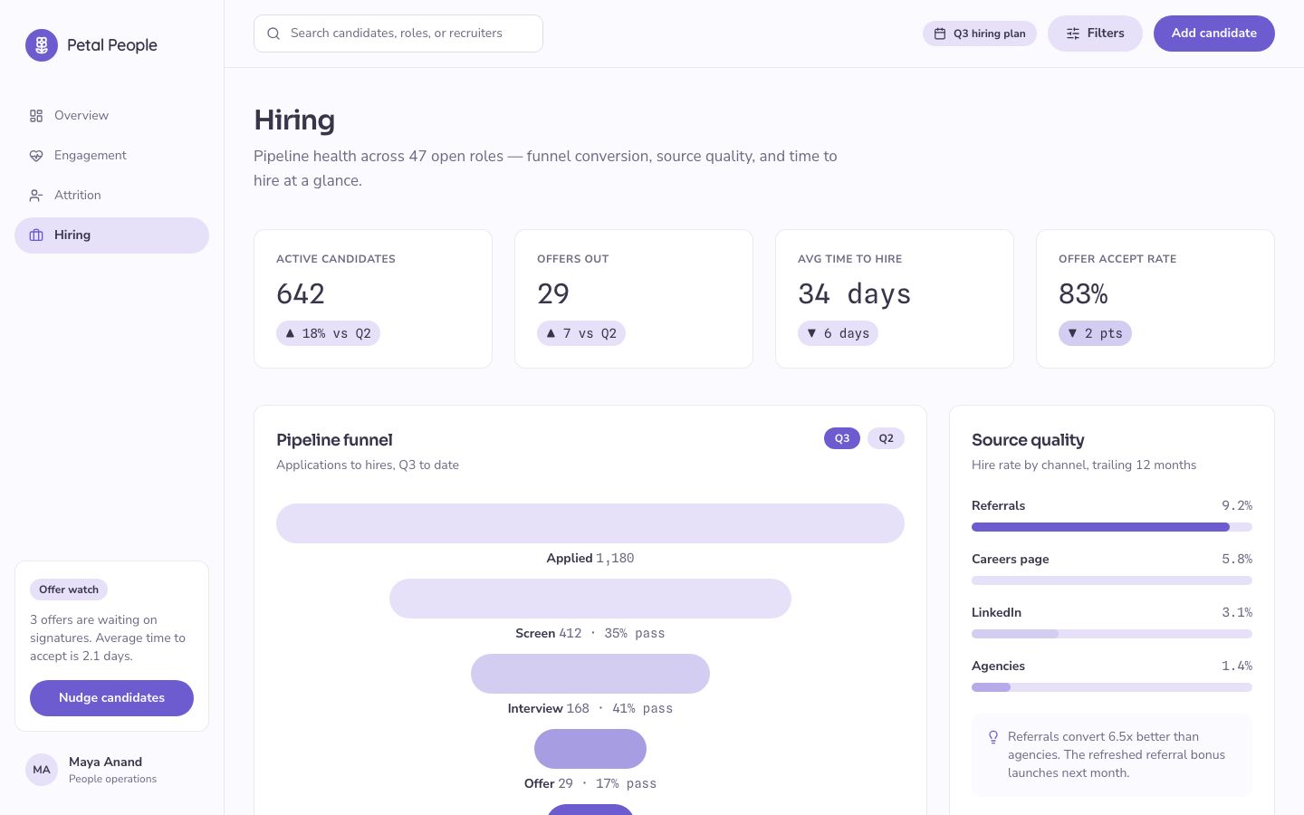 People Analytics Dashboard Template — hiring page screenshot