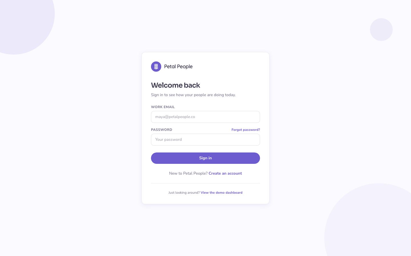 People Analytics Dashboard Template — login page screenshot