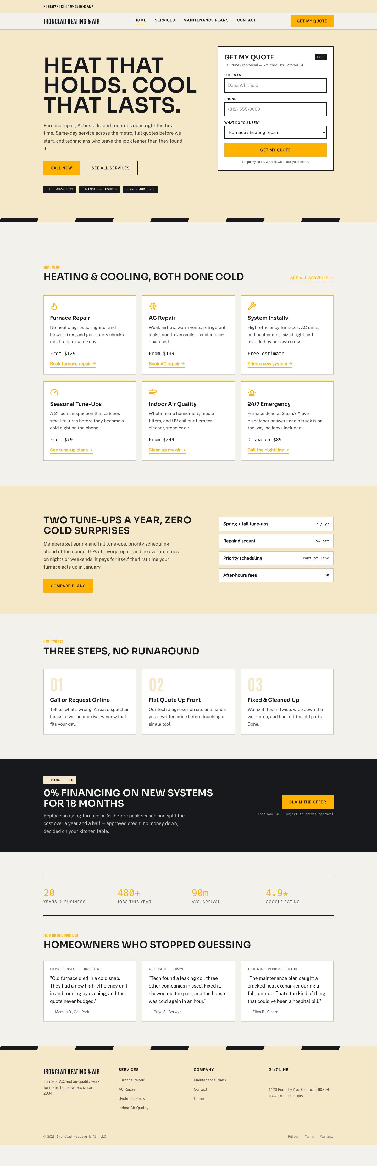 HVAC Website Template — full page preview