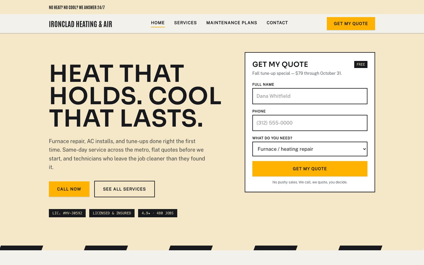 HVAC Website Template — home page screenshot