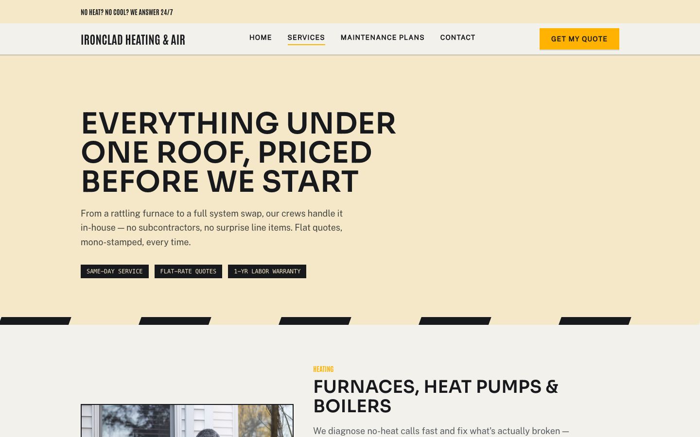 HVAC Website Template — services page screenshot