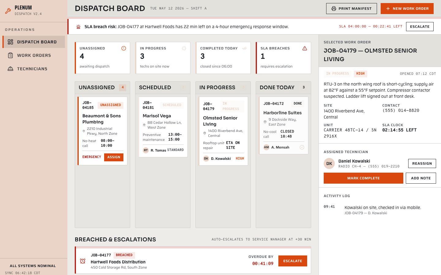 HVAC Dispatch Software Template — home page screenshot