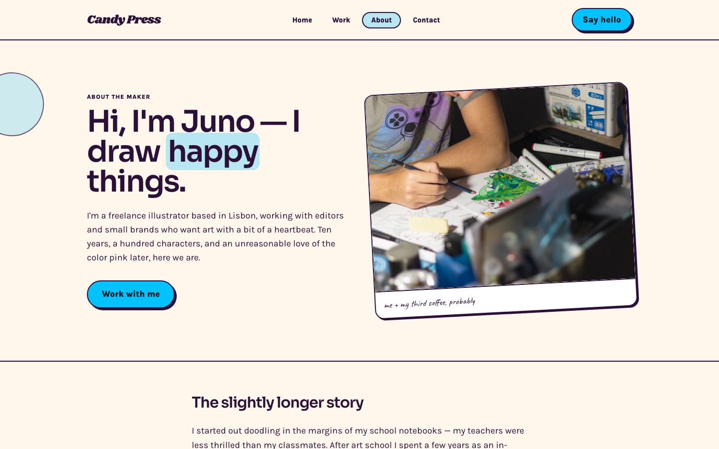 Illustrator Portfolio Template — about page screenshot