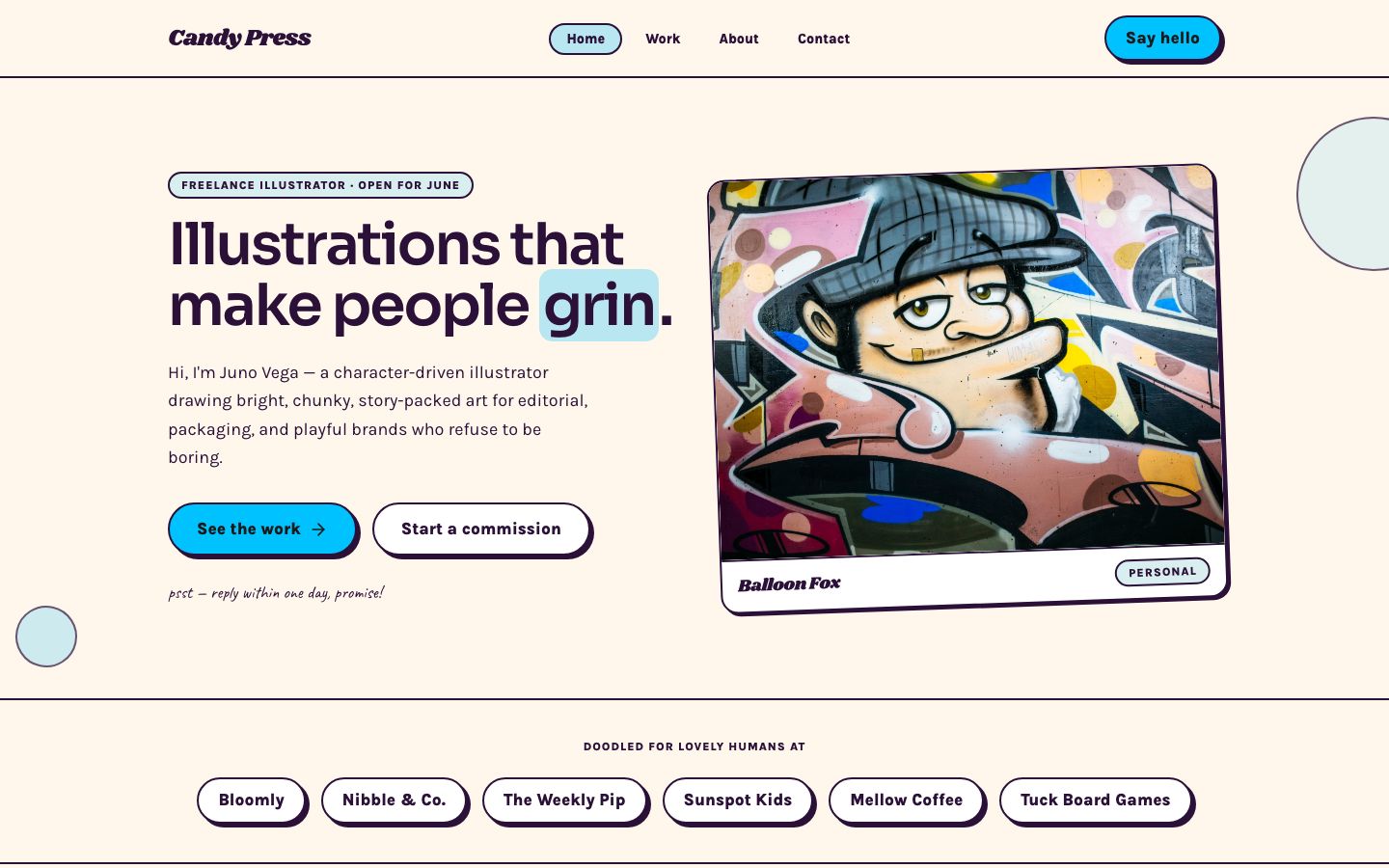 Illustrator Portfolio Template — home page screenshot