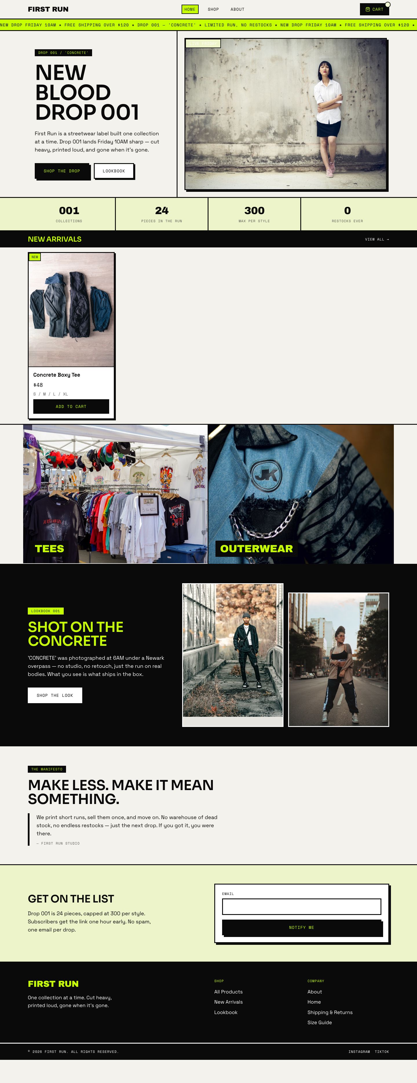 Clothing Brand Website Template — full page preview