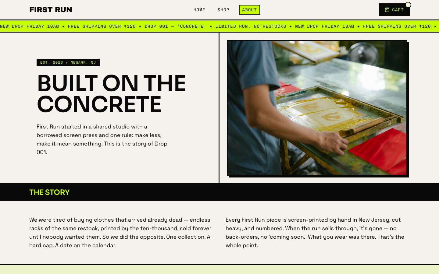Clothing Brand Website Template — about page screenshot