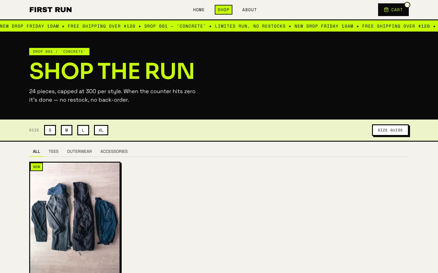 Clothing Brand Website Template — shop page screenshot