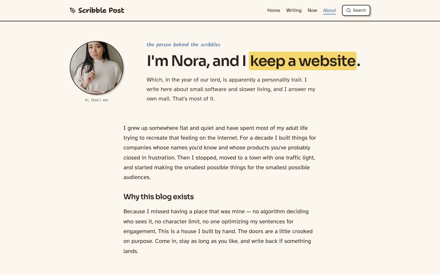 Personal Blog Template — about page screenshot