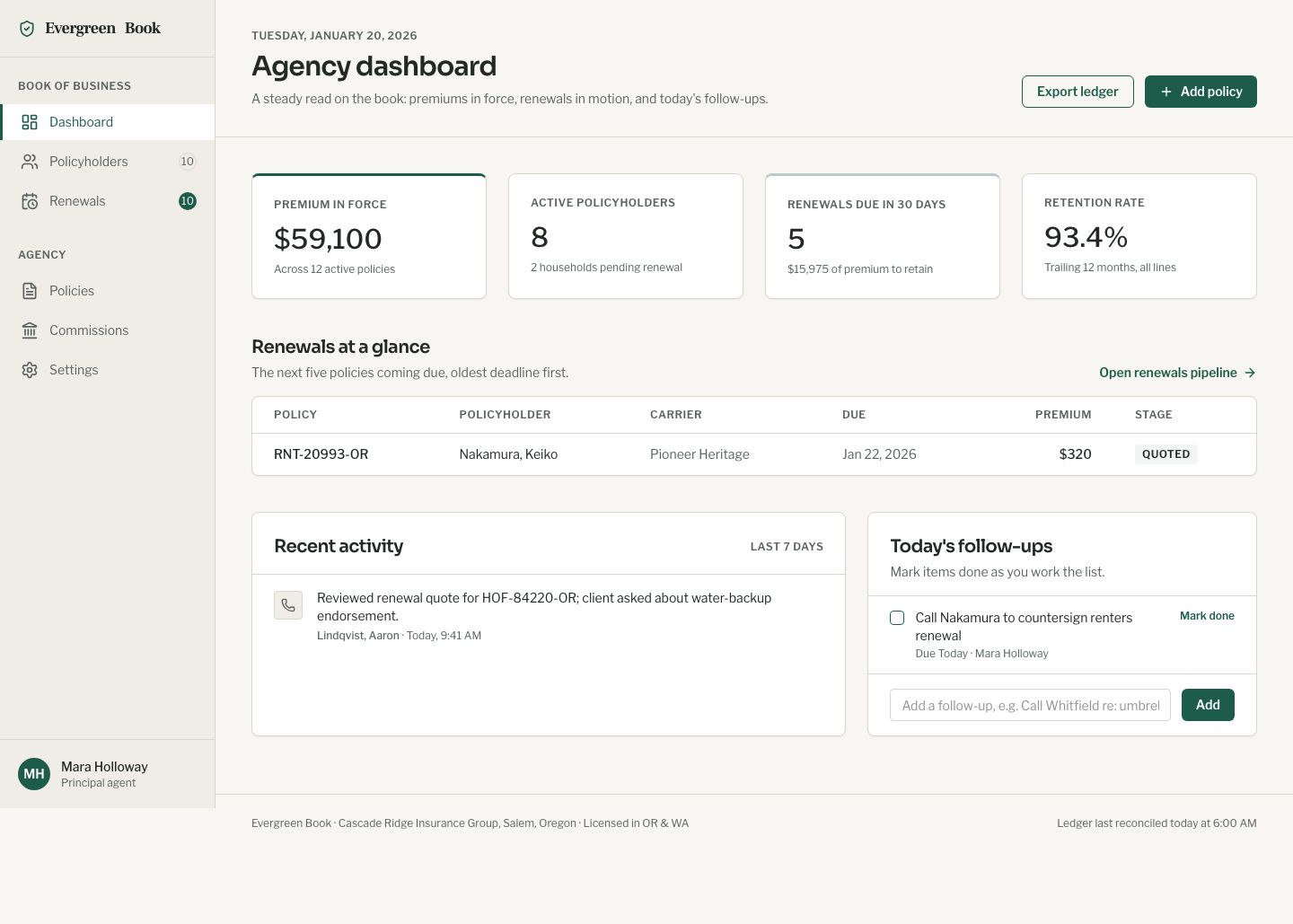 Insurance CRM Template — full page preview