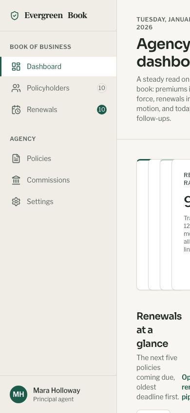 Insurance CRM Template — responsive mobile layout