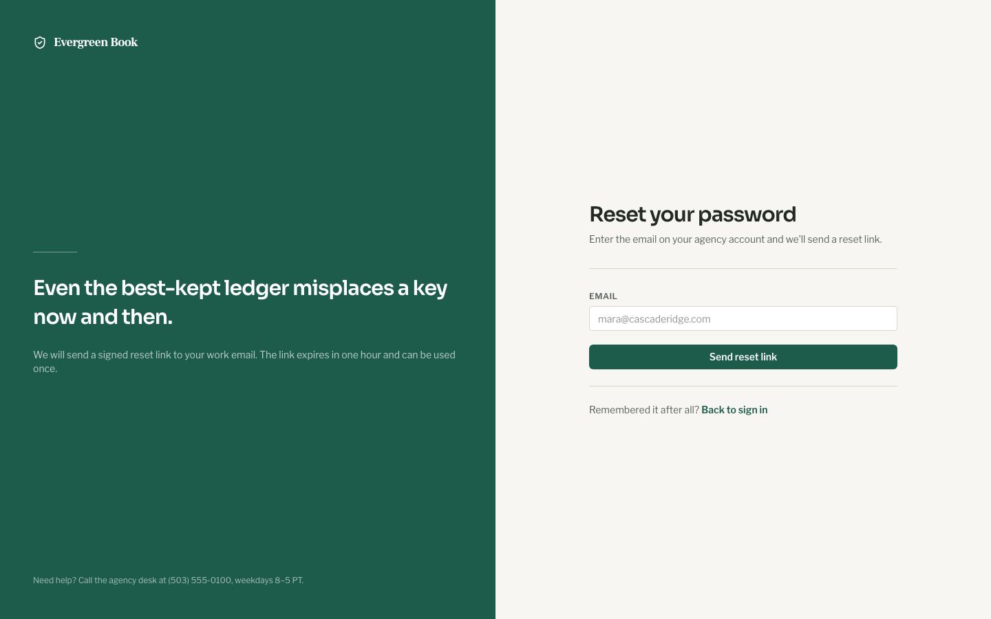 Insurance CRM Template — forgot password page screenshot