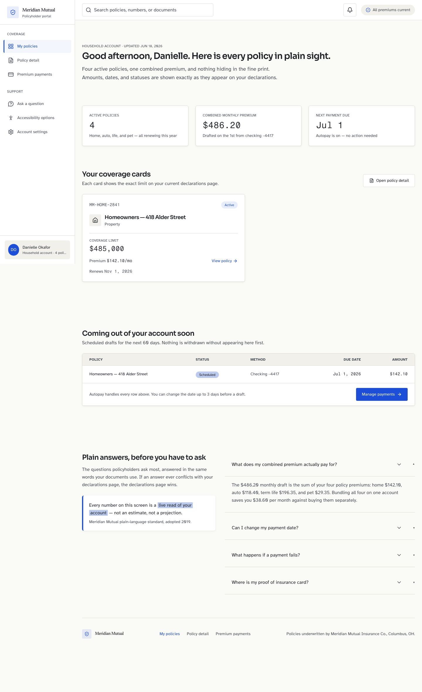 Insurance App UI Template — full page preview